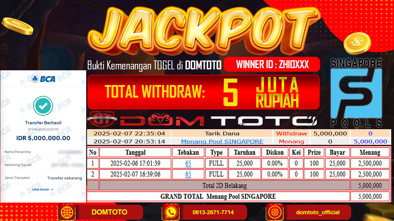 JACKPOT  TOGEL POOL SINGAPORE  7 FEBRUARI 2025